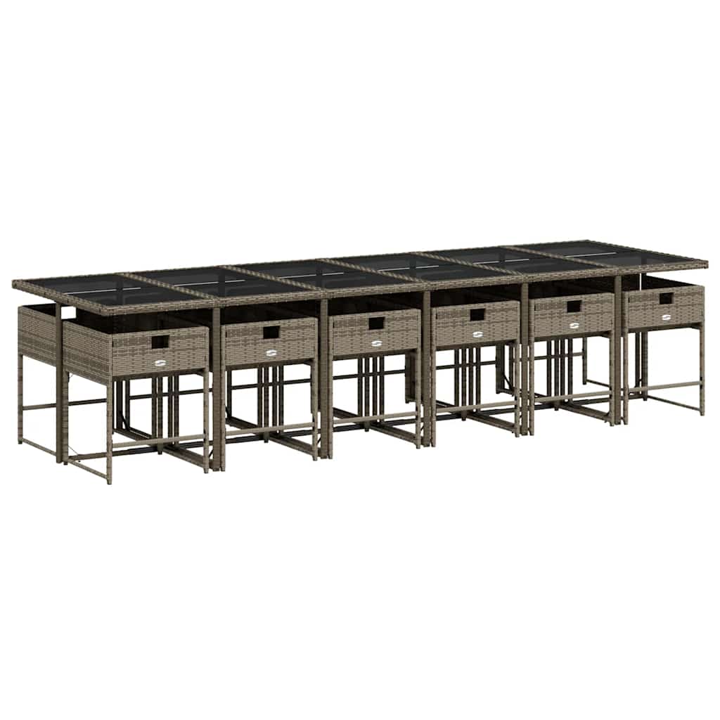 Τραπεζαρία Κήπου 13 Τεμαχίων Γκρι Συνθετικό Ρατάν με Μαξιλάρια