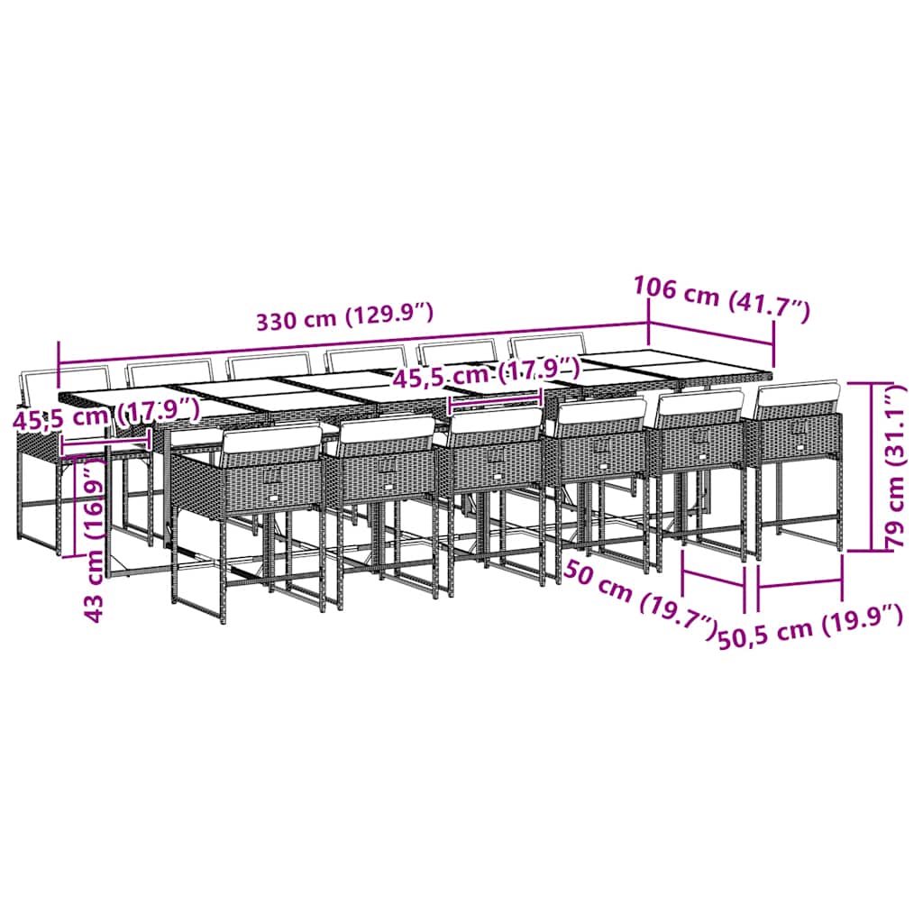 Τραπεζαρία Κήπου 13 Τεμαχίων Γκρι Συνθετικό Ρατάν με Μαξιλάρια