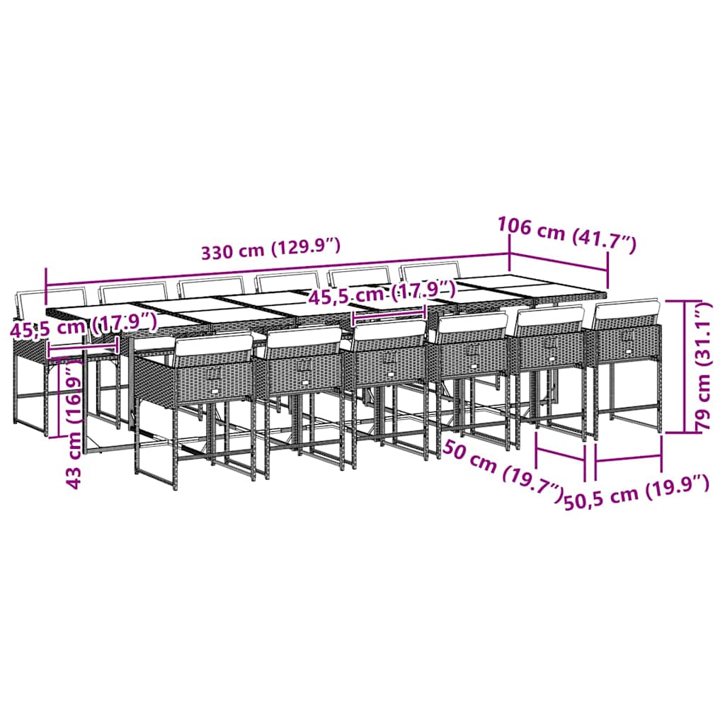 Σετ Τραπεζαρίας Κήπου 13τεμ. Μαύρο από Συνθ. Ρατάν με Μαξιλάρια