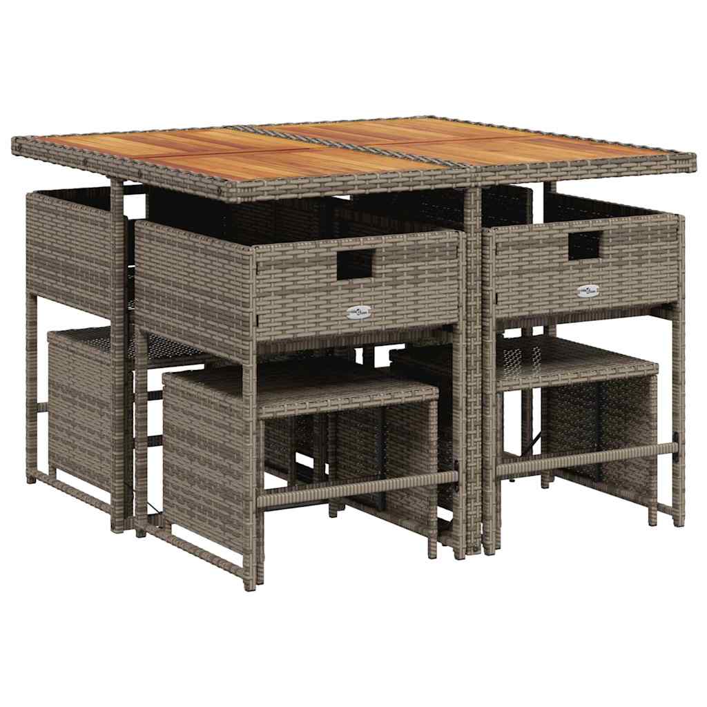 Σετ Τραπεζαρίας Κήπου 9 τεμ. Γκρι Συνθ. Ρατάν με Μαξιλάρια