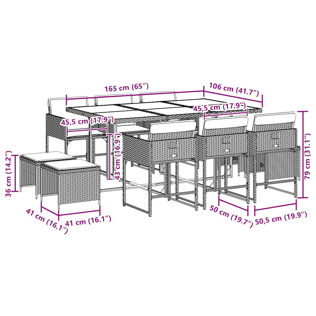 Σετ Τραπεζαρίας Κήπου 11 Τεμαχίων Γκρι Συνθ. Ρατάν με Μαξιλάρια