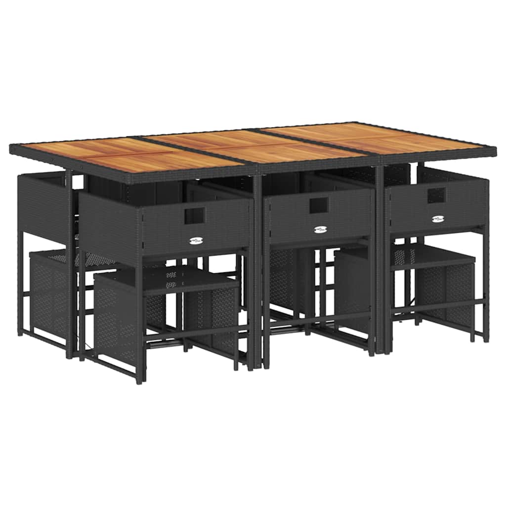 Σετ Τραπεζαρίας Κήπου 11 τεμ Μαύρο από Συνθ. Ρατάν με Μαξιλάρια