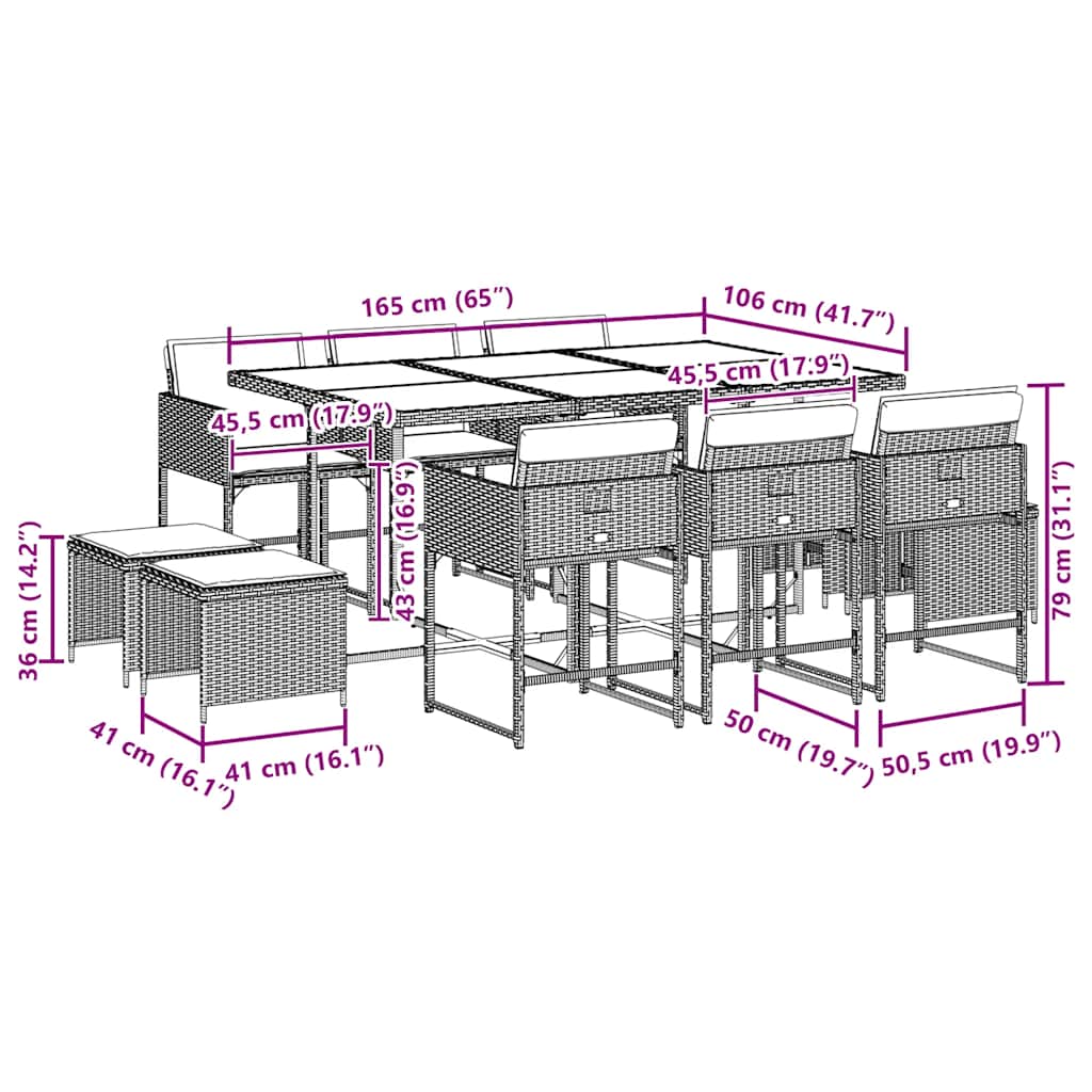 Σετ Τραπεζαρίας Κήπου 11 τεμ Μαύρο από Συνθ. Ρατάν με Μαξιλάρια