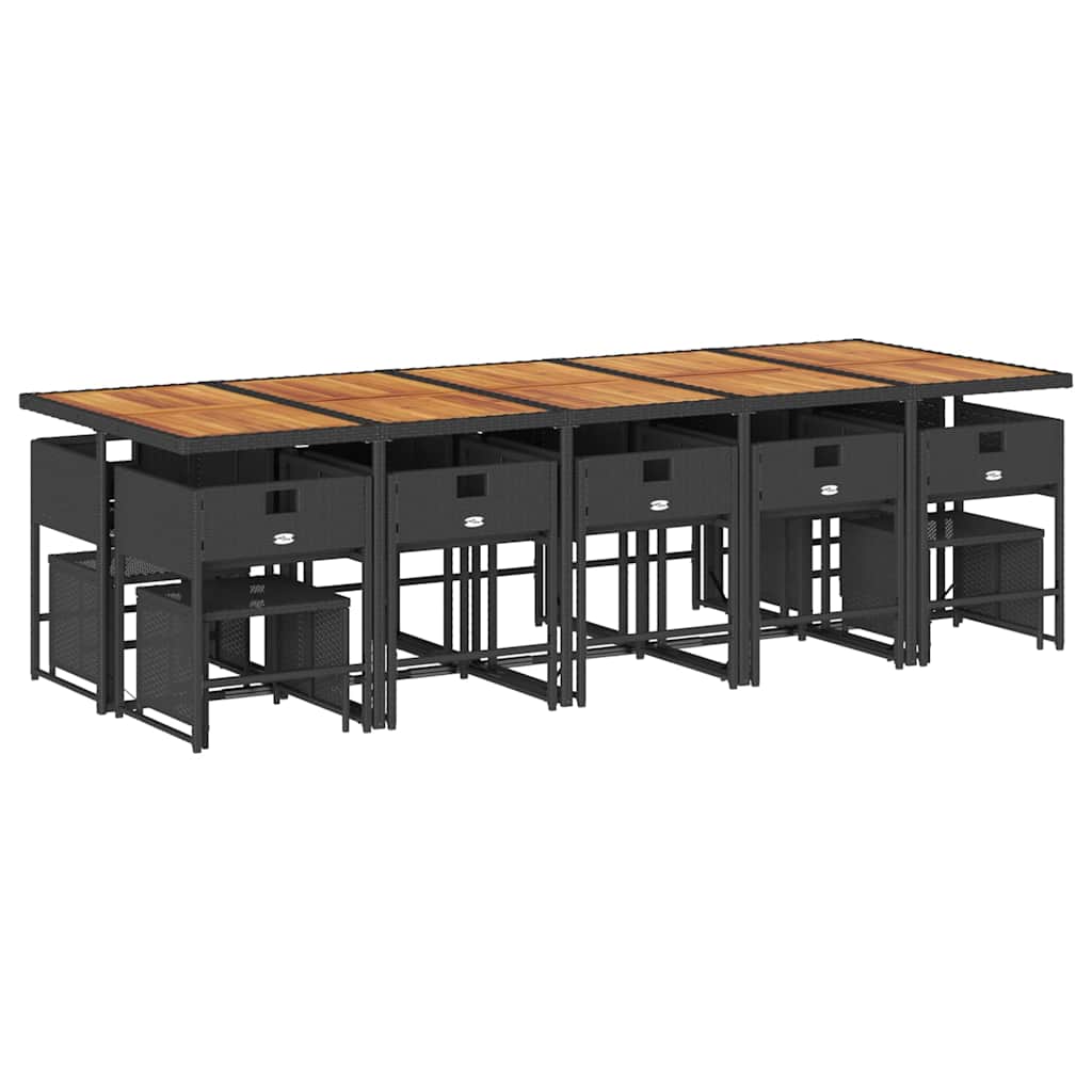 Σετ Τραπεζαρίας Κήπου 15 τεμ Μαύρο από Συνθ. Ρατάν με Μαξιλάρια