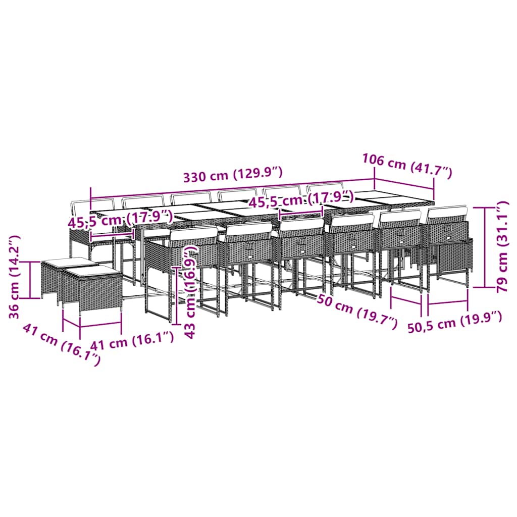 Σετ Τραπεζαρίας Κήπου 17 τεμ. Γκρι από Συνθ. Ρατάν με Μαξιλάρια