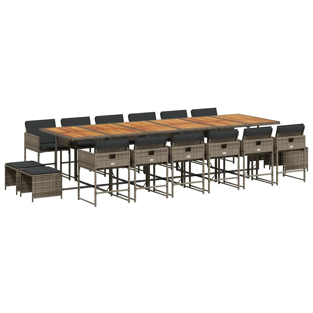 Σετ Τραπεζαρίας Κήπου 17 τεμ. Γκρι από Συνθ. Ρατάν με Μαξιλάρια