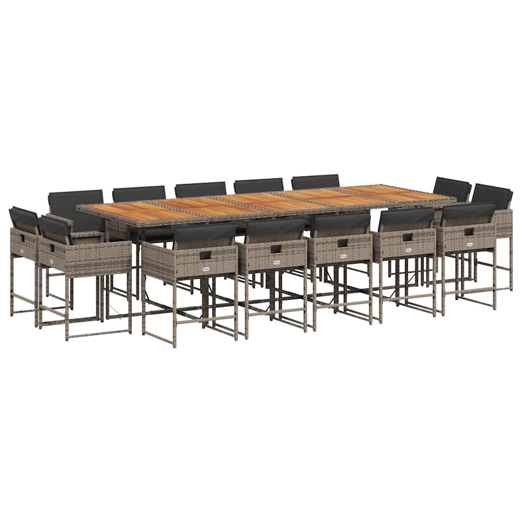 Σετ Τραπεζαρίας Κήπου 15 τεμ. Γκρι Συνθετικό Ρατάν με Μαξιλάρια