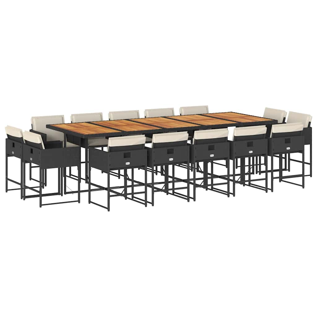 Σετ Τραπεζαρίας Κήπου 15 τεμ Μαύρο από Συνθ. Ρατάν με Μαξιλάρια