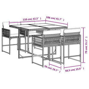 Σετ Τραπεζαρίας Κήπου 5 Τεμαχίων Καφέ Συνθ. Ρατάν με Μαξιλάρια