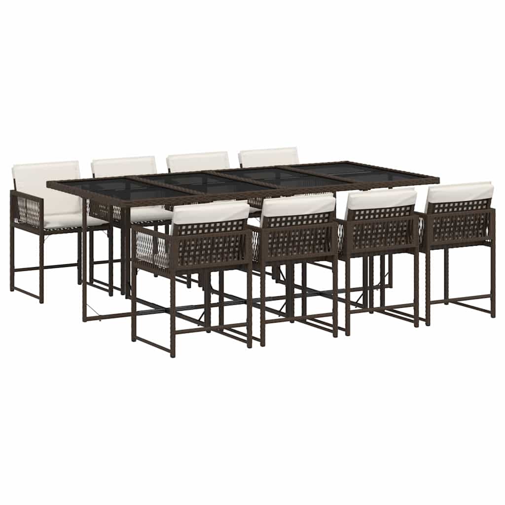 Σετ Τραπεζαρίας Κήπου 9 τεμ. Καφέ Συνθετικό Ρατάν με Μαξιλάρια