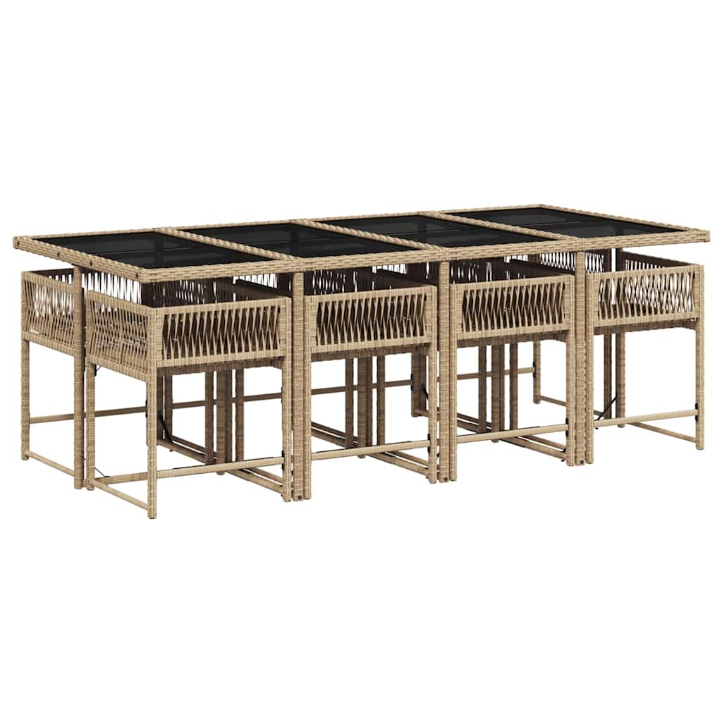 Σετ Τραπεζαρίας Κήπου 9 τεμ. Μπεζ Συνθετικό Ρατάν με Μαξιλάρια