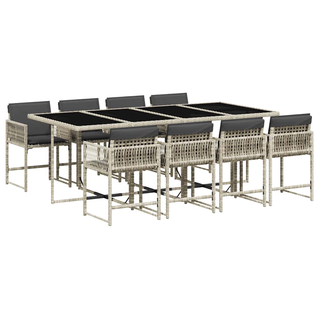 Σετ Τραπεζαρίας Κήπου 9 τεμ. Αν. Γκρι Συνθ. Ρατάν με Μαξιλάρια