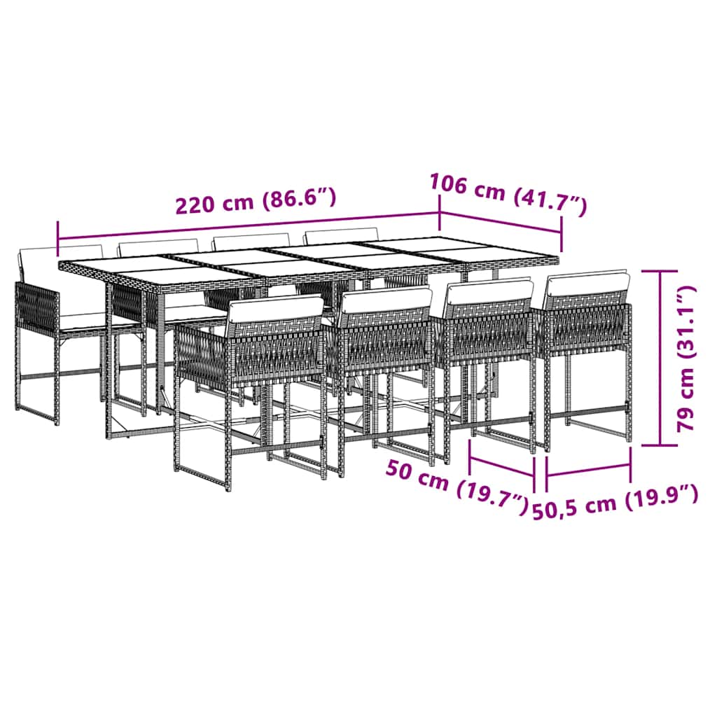 Σετ Τραπεζαρίας Κήπου 9τεμ. Μικτό Μπεζ Συνθ. Ρατάν με Μαξιλάρια