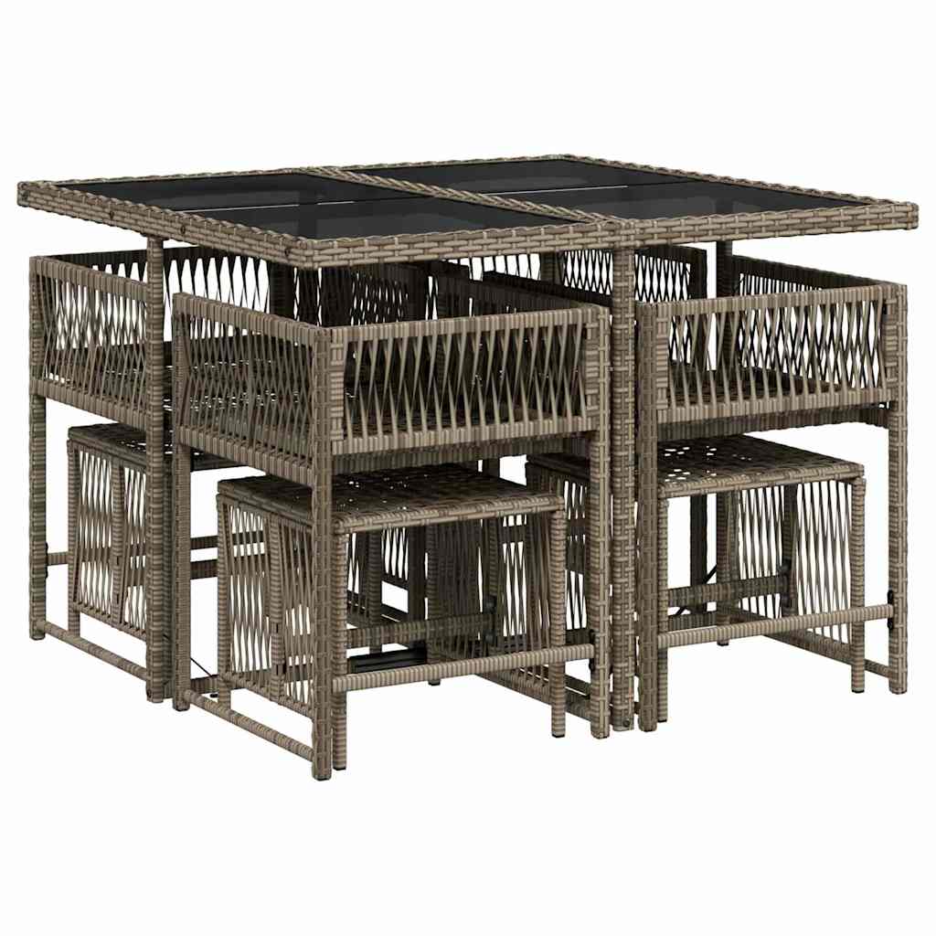 Σετ Τραπεζαρίας Κήπου 9 τεμ. Γκρι Συνθ. Ρατάν με Μαξιλάρια