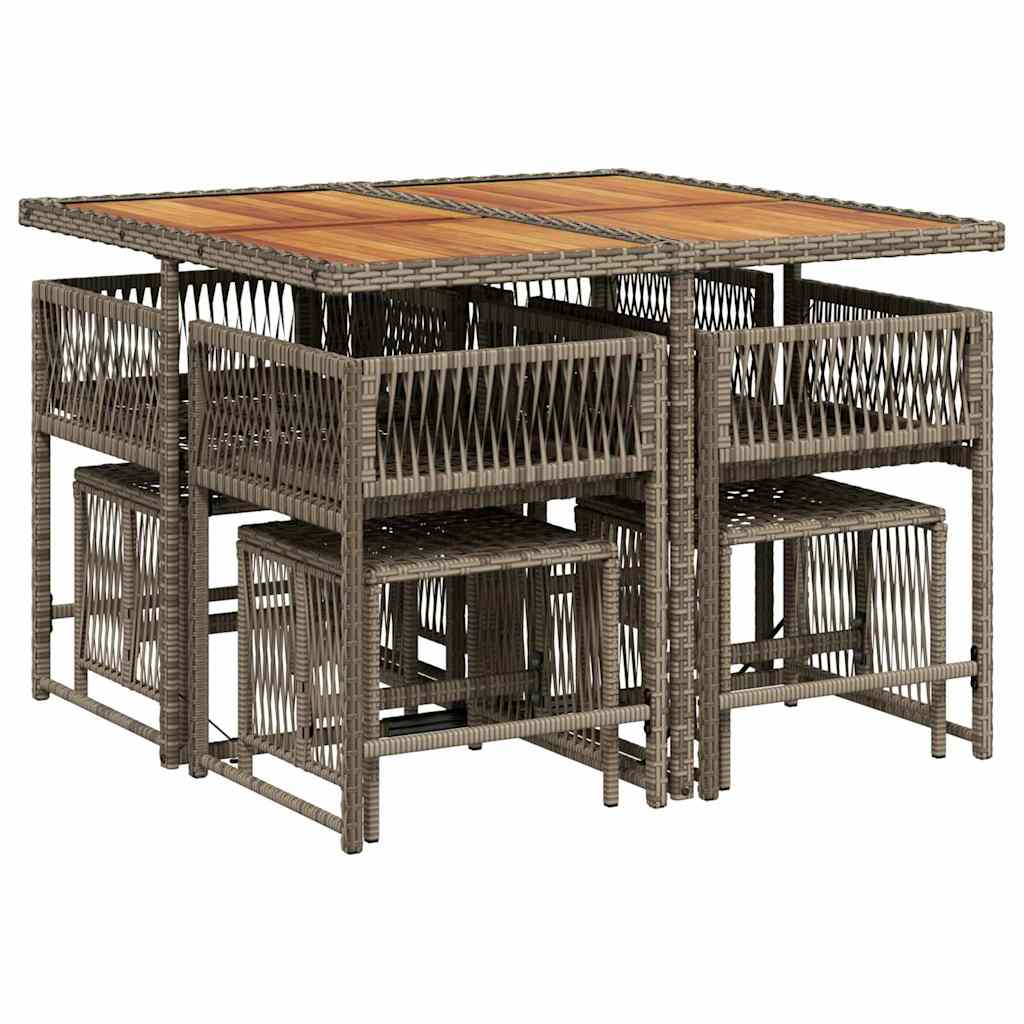 Σετ Τραπεζαρίας Κήπου 9 τεμ. Γκρι Συνθ. Ρατάν με Μαξιλάρια