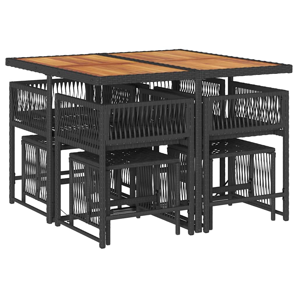 Σετ Τραπεζαρίας Κήπου 9 τεμ Μαύρο από Συνθ. Ρατάν με Μαξιλάρια