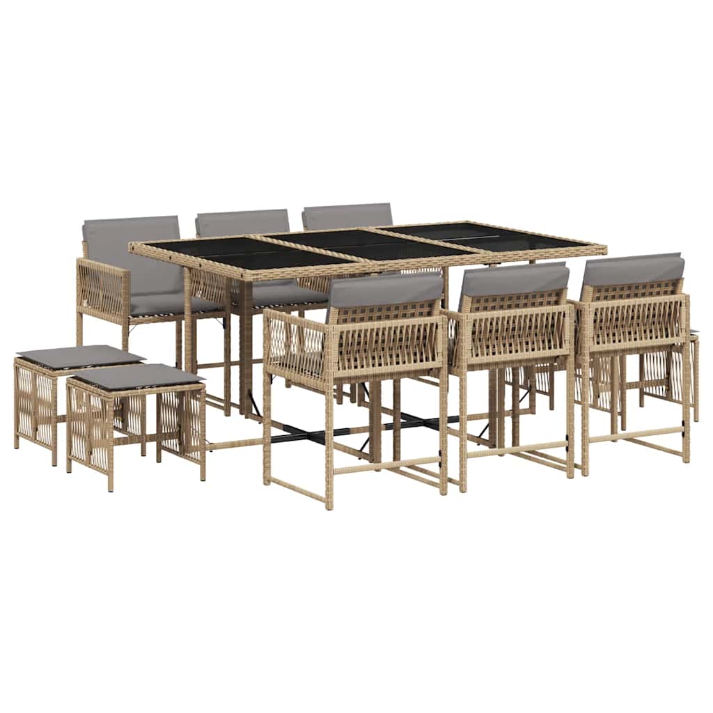 Σετ Τραπεζαρίας Κήπου 11 τεμ. Μπεζ Συνθετικό Ρατάν με Μαξιλάρια