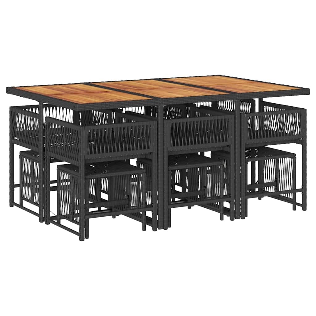 Σετ Τραπεζαρίας Κήπου 11 τεμ Μαύρο από Συνθ. Ρατάν με Μαξιλάρια