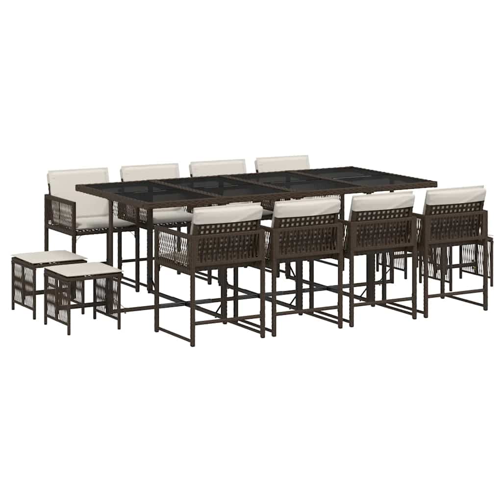 Σετ Τραπεζαρίας Κήπου 13 τεμ. Καφέ από Συνθ. Ρατάν με Μαξιλάρια