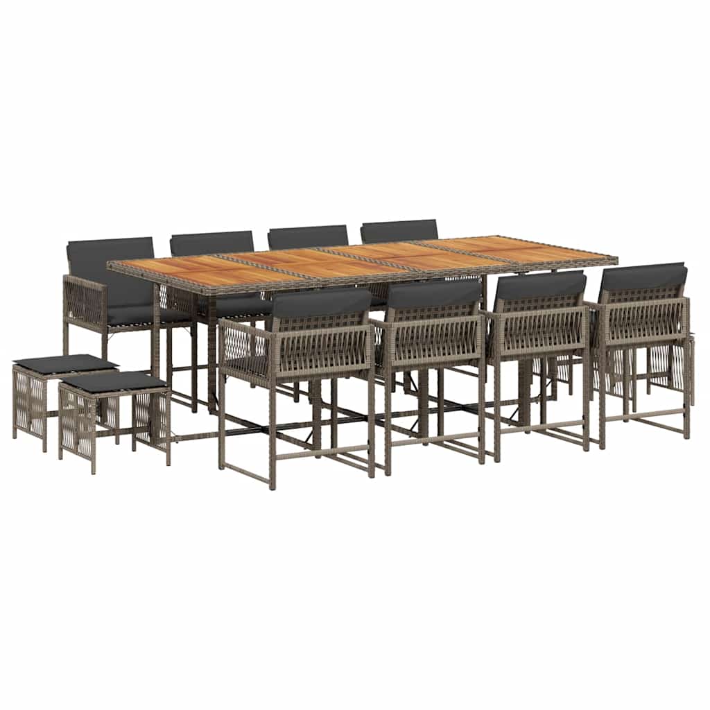 Τραπεζαρία Κήπου 13 Τεμαχίων Γκρι Συνθετικό Ρατάν με Μαξιλάρια