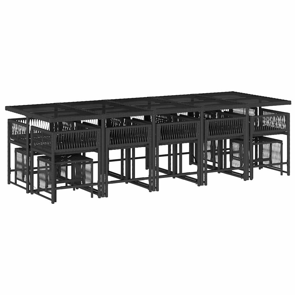 Σετ Τραπεζαρίας Κήπου 15 τεμ Μαύρο από Συνθ. Ρατάν με Μαξιλάρια