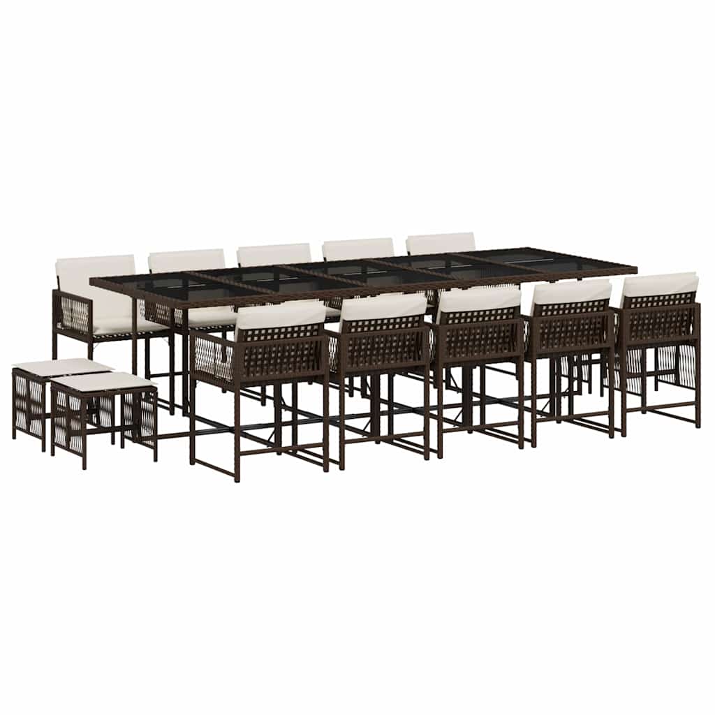 Σετ Τραπεζαρίας Κήπου 15 τεμ Καφέ από Συνθ. Ρατάν με Μαξιλάρια