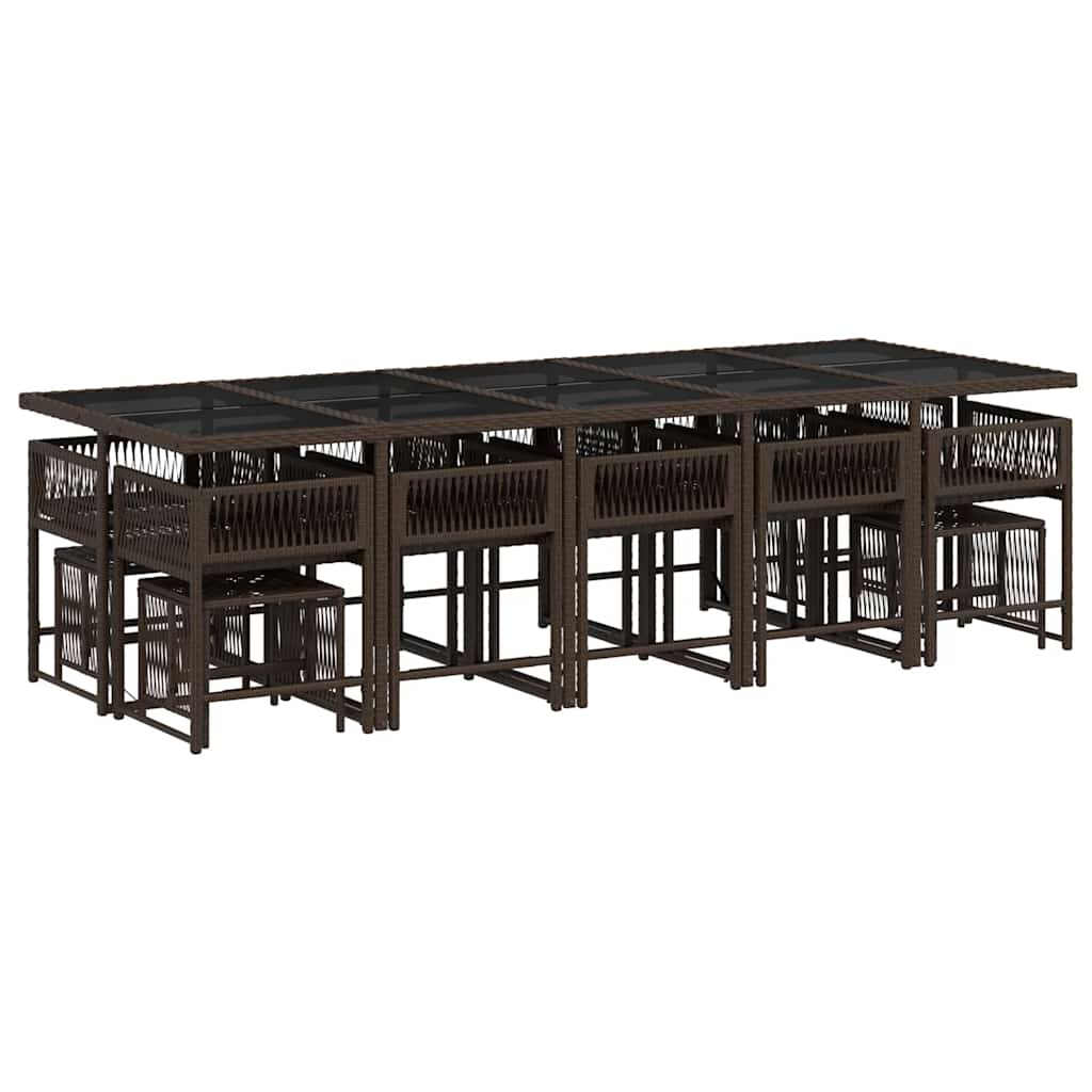 Σετ Τραπεζαρίας Κήπου 15 τεμ Καφέ από Συνθ. Ρατάν με Μαξιλάρια