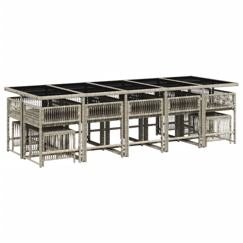 Σετ Τραπεζαρίας Κήπου 15 τεμ. Αν. Γκρι Συνθ. Ρατάν με Μαξιλάρια