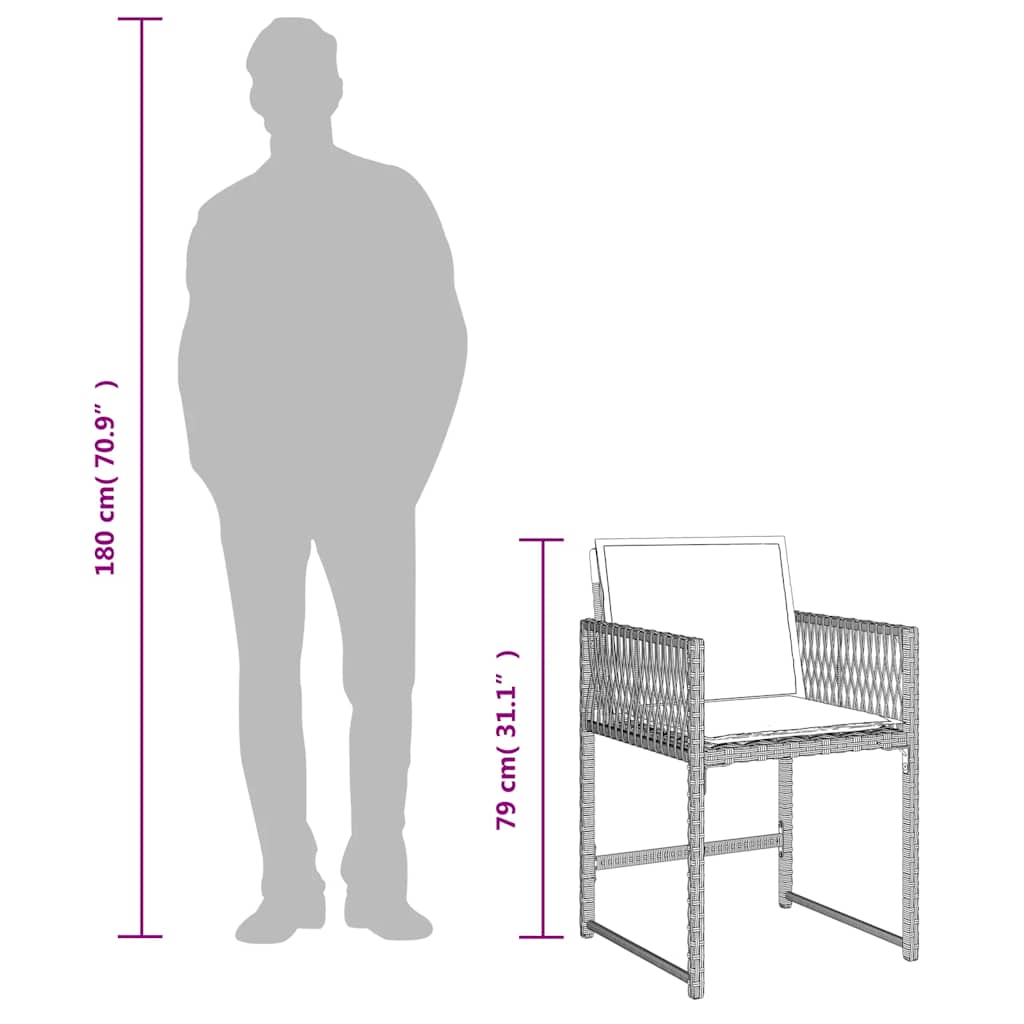 Σετ Τραπεζαρίας Κήπου 15 τεμ. Αν. Γκρι Συνθ. Ρατάν με Μαξιλάρια