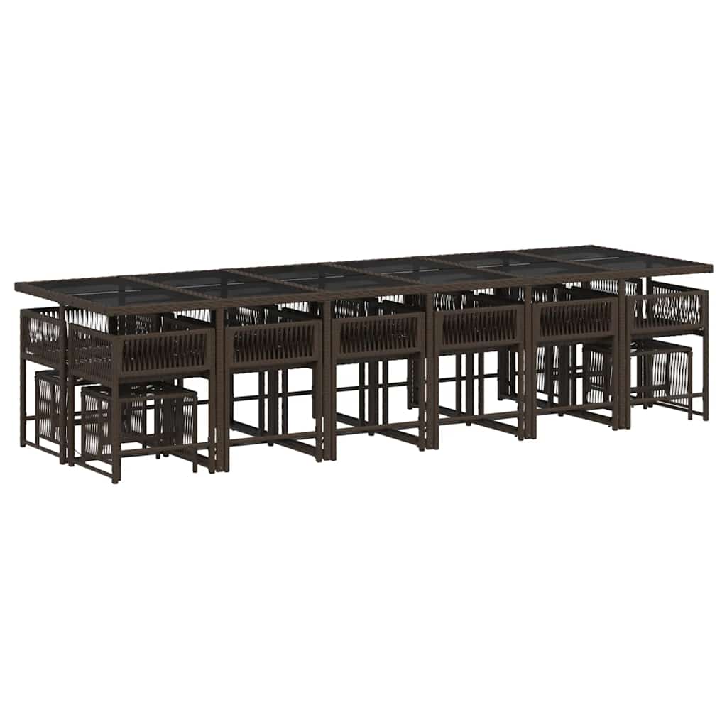 Σετ Τραπεζαρίας Κήπου 17 τεμ Καφέ από Συνθ. Ρατάν με Μαξιλάρια