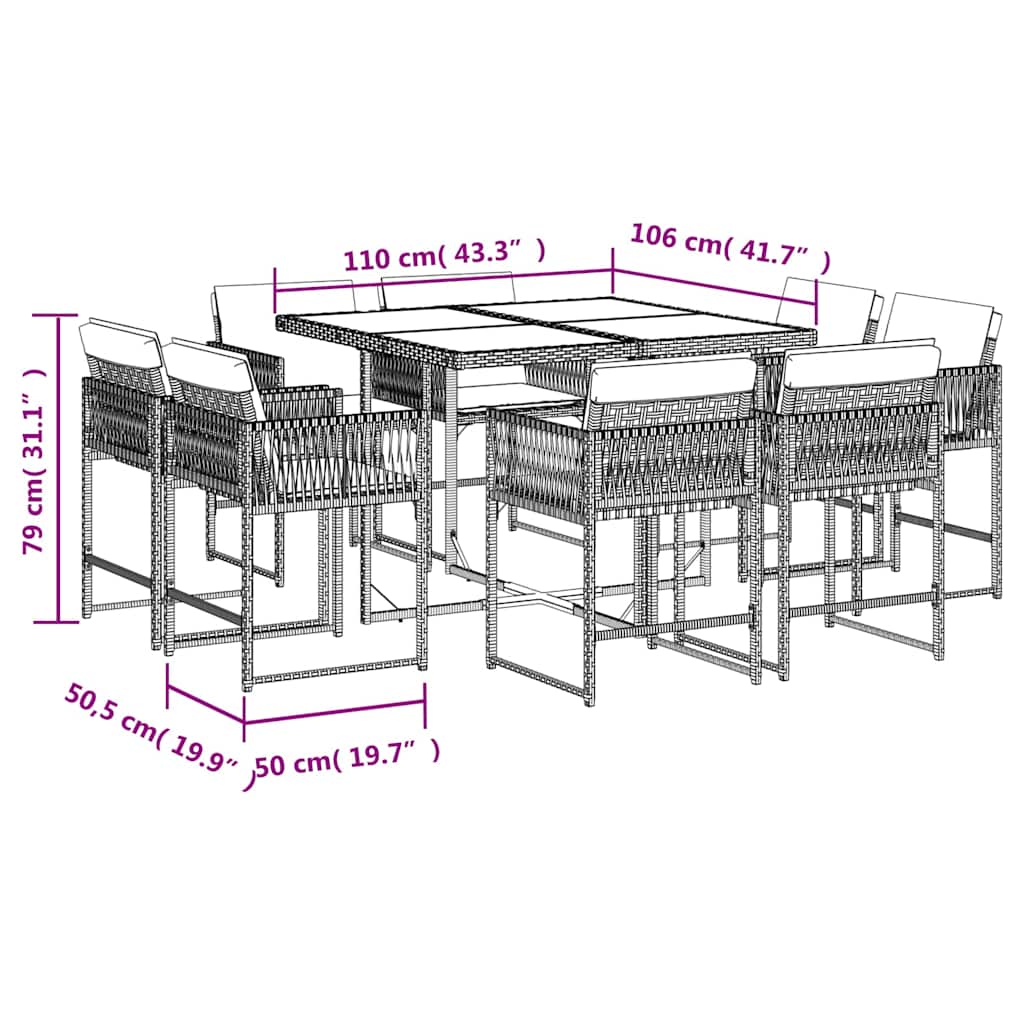 Σετ Τραπεζαρίας Κήπου 9 τεμ. Μπεζ Συνθετικό Ρατάν με Μαξιλάρια