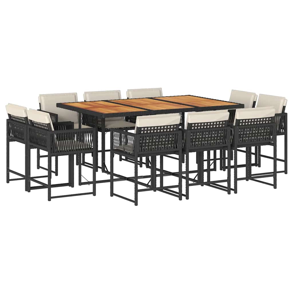 Σετ Τραπεζαρίας Κήπου 11 τεμ Μαύρο από Συνθ. Ρατάν με Μαξιλάρια