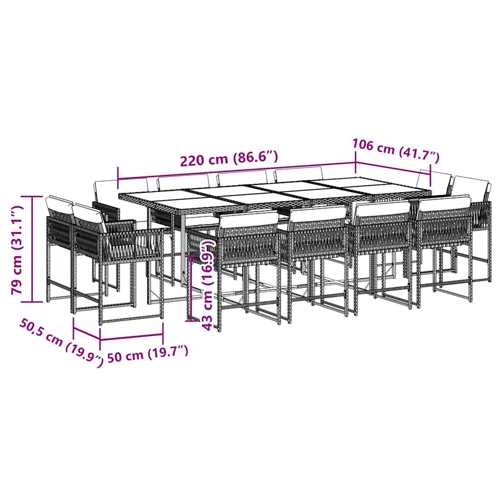 Σετ Τραπεζαρίας Κήπου 13τεμ. Μαύρο από Συνθ. Ρατάν με Μαξιλάρια