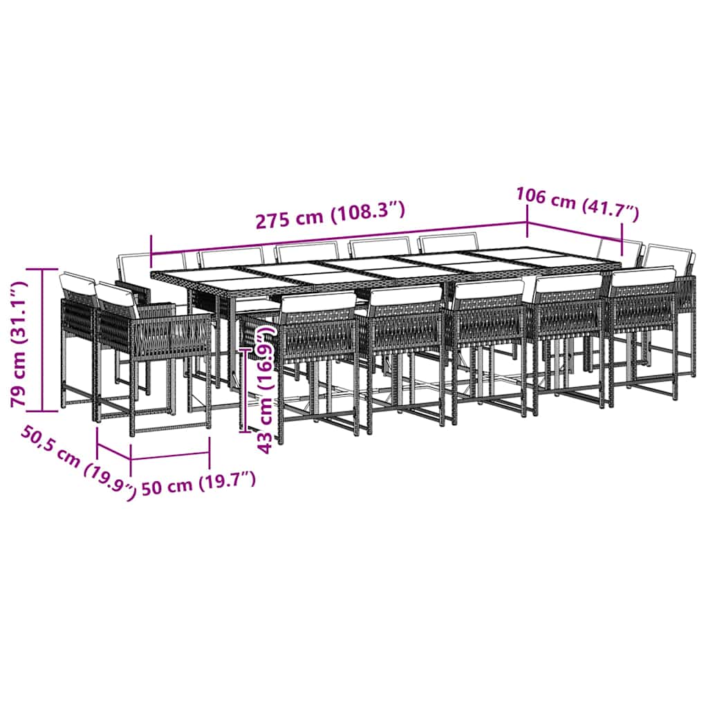 Σετ Τραπεζαρίας Κήπου 15 τεμ Μαύρο από Συνθ. Ρατάν με Μαξιλάρια