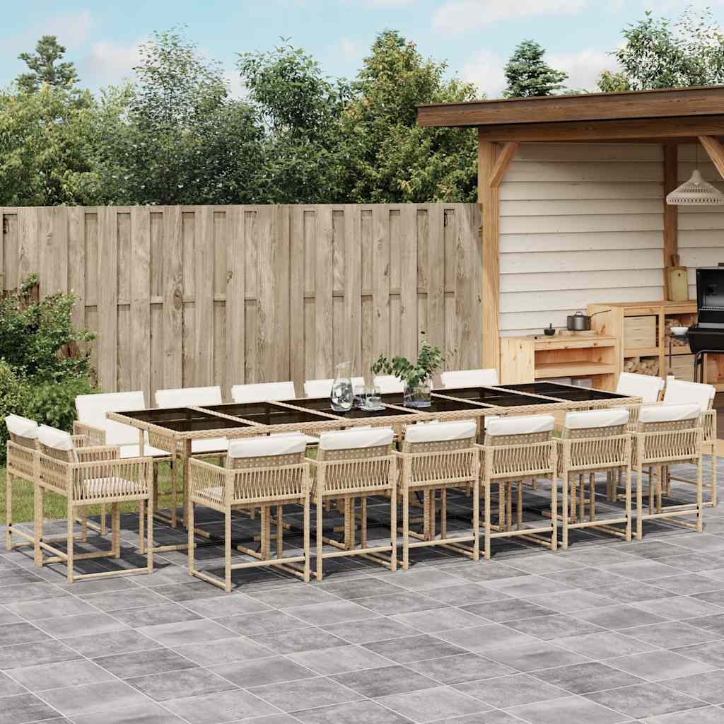 Σετ Τραπεζαρίας Κήπου 17 τεμ. Μπεζ Συνθετικό Ρατάν με Μαξιλάρια