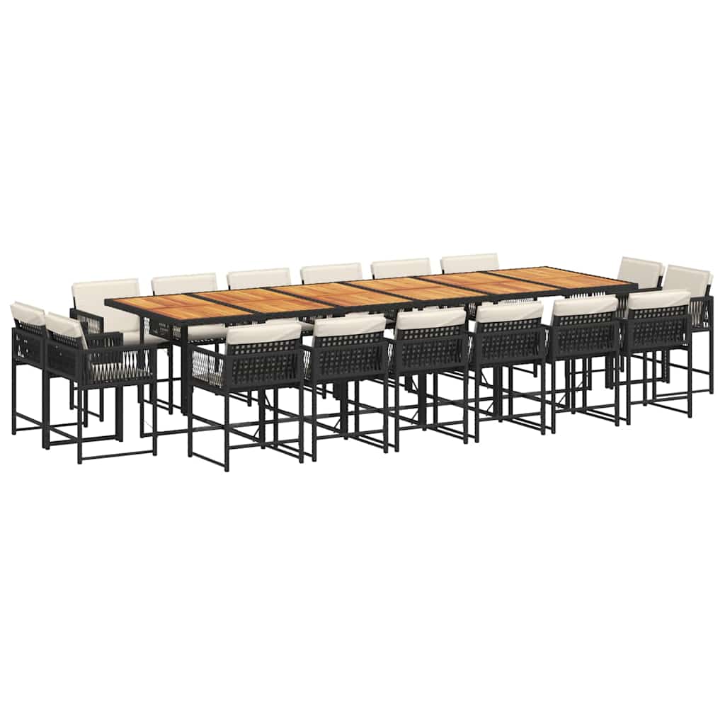 Σετ Τραπεζαρίας Κήπου 17 τεμ Μαύρο από Συνθ. Ρατάν με Μαξιλάρια