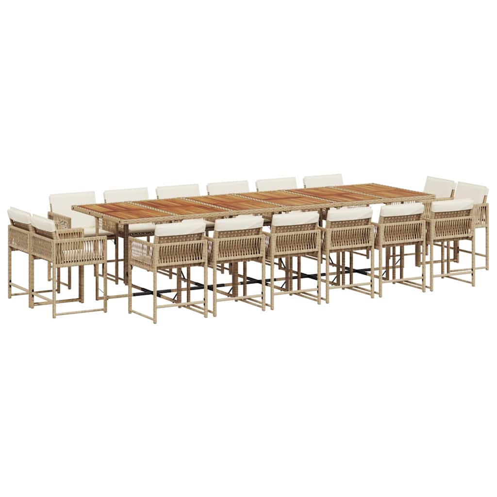 Σετ Τραπεζαρίας Κήπου 17 τεμ. Μπεζ Συνθετικό Ρατάν με Μαξιλάρια