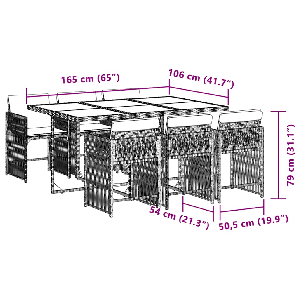 Σετ Τραπεζαρίας Κήπου 7 τεμ. Μικτό Μπεζ Συνθ. Ρατάν & Μαξιλάρια