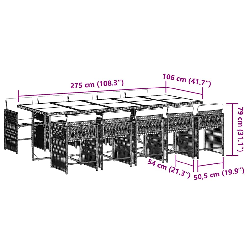 Σετ Τραπεζαρίας Κήπου 11 Τεμαχίων Γκρι Συνθ. Ρατάν με Μαξιλάρια