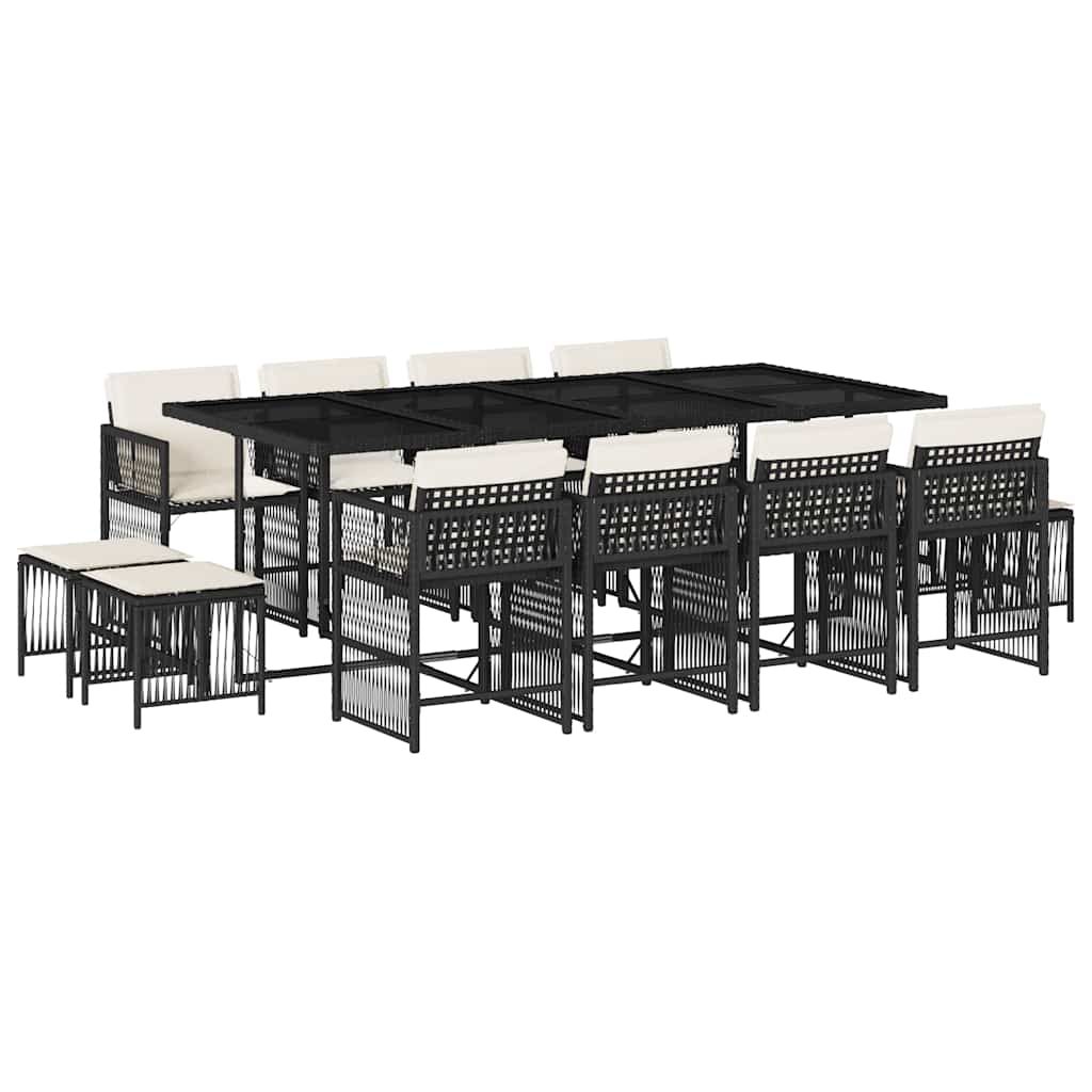 Σετ Τραπεζαρίας Κήπου 13τεμ. Μαύρο από Συνθ. Ρατάν με Μαξιλάρια