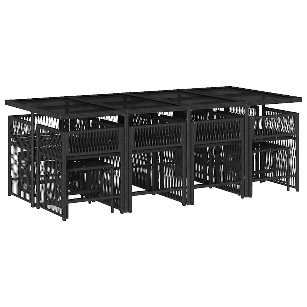 Σετ Τραπεζαρίας Κήπου 13τεμ. Μαύρο από Συνθ. Ρατάν με Μαξιλάρια