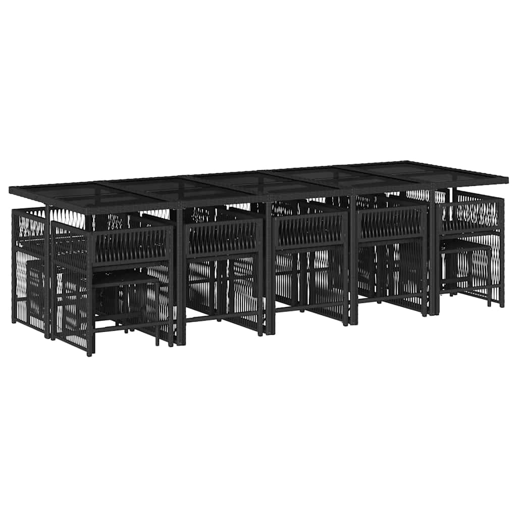 Σετ Τραπεζαρίας Κήπου 15 τεμ Μαύρο από Συνθ. Ρατάν με Μαξιλάρια