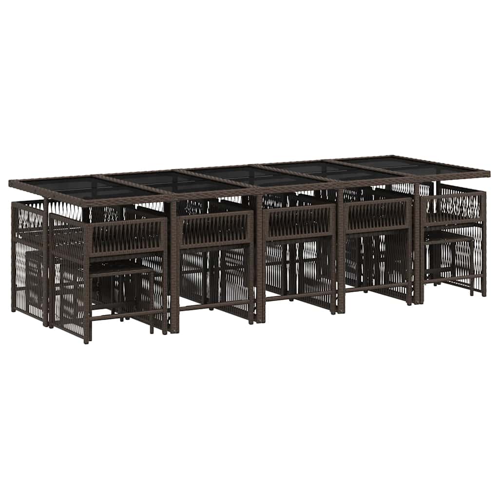 Σετ Τραπεζαρίας Κήπου 15 τεμ Καφέ από Συνθ. Ρατάν με Μαξιλάρια