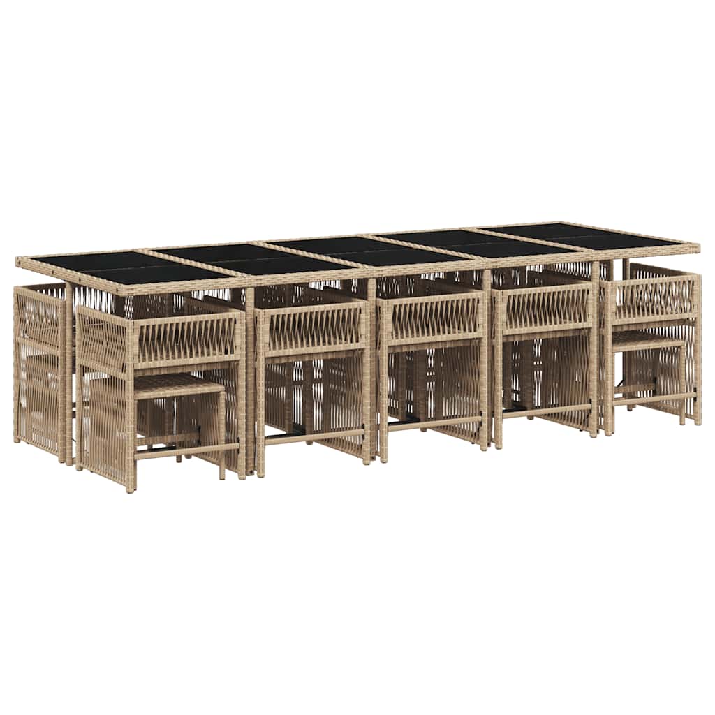 Σετ Τραπεζαρίας Κήπου 15τεμ. Μικτό Μπεζ Συνθ. Ρατάν & Μαξιλάρια