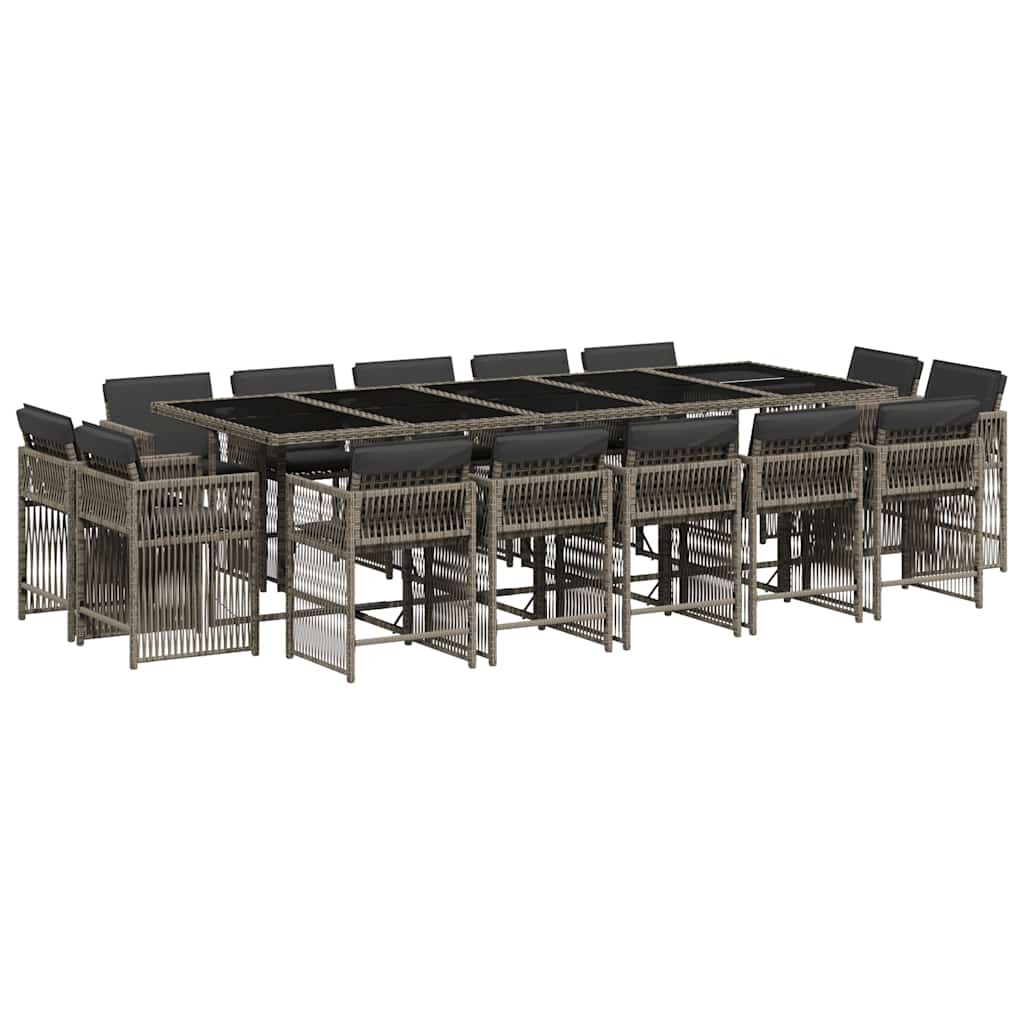 Σετ Τραπεζαρίας Κήπου 15 τεμ. Γκρι Συνθετικό Ρατάν με Μαξιλάρια