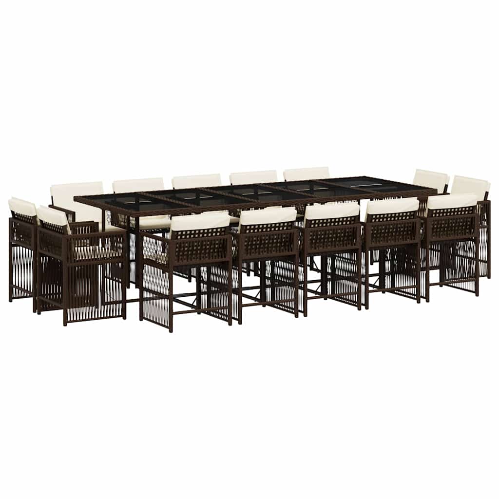 Σετ Τραπεζαρίας Κήπου 15 τεμ Καφέ από Συνθ. Ρατάν με Μαξιλάρια