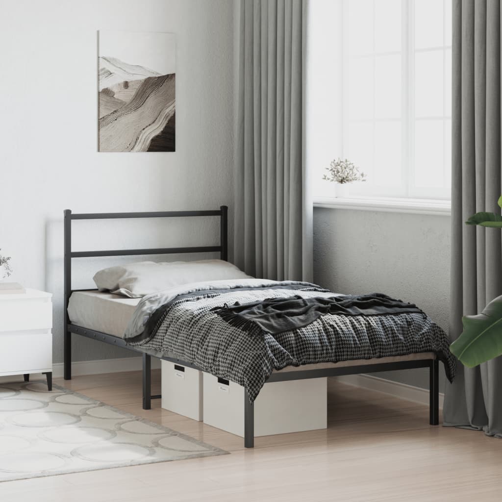 Πλαίσιο Κρεβατιού με Κεφαλάρι Μαύρο 100 x 190 εκ. Μεταλλικό