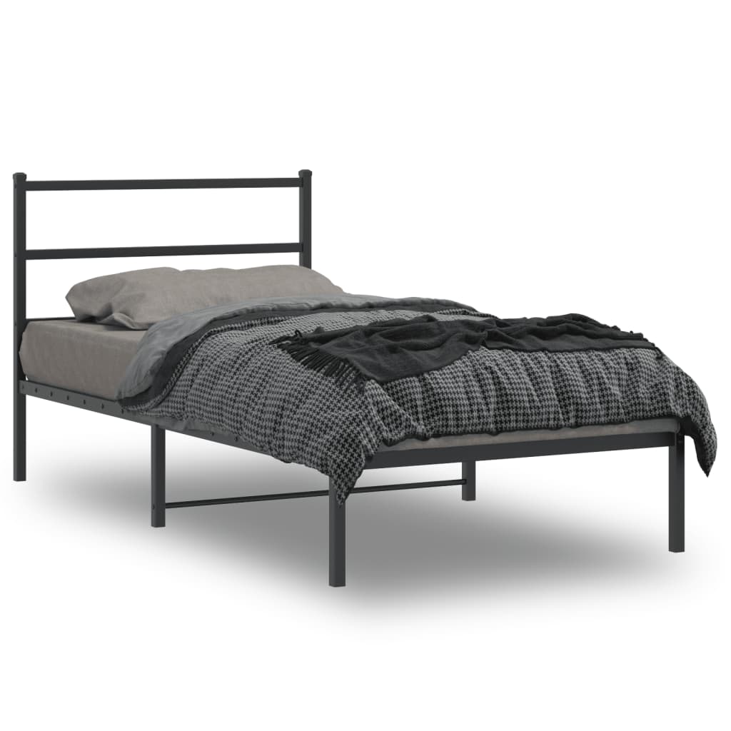 Πλαίσιο Κρεβατιού με Κεφαλάρι Μαύρο 107 x 203 εκ. Μεταλλικό - Pakobazaar