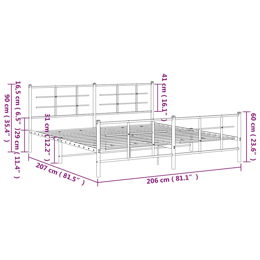 Πλαίσιο Κρεβατιού με Κεφαλάρι&Ποδαρικό Λευκό 200x200εκ. Μέταλλο