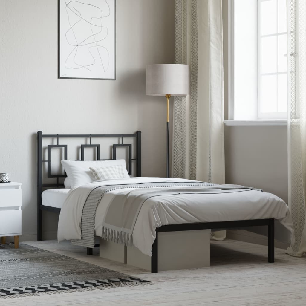 Πλαίσιο Κρεβατιού με Κεφαλάρι Μαύρο 90 x 190 εκ. Μεταλλικό